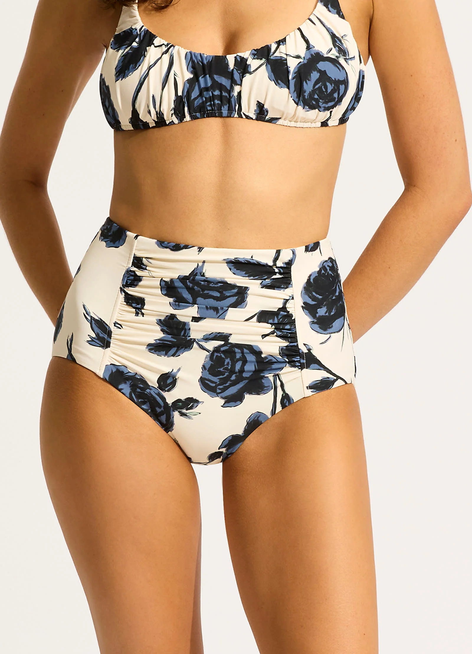 Rococo Ruched Front High Waisted Bikini Bottom - Black - Image 2