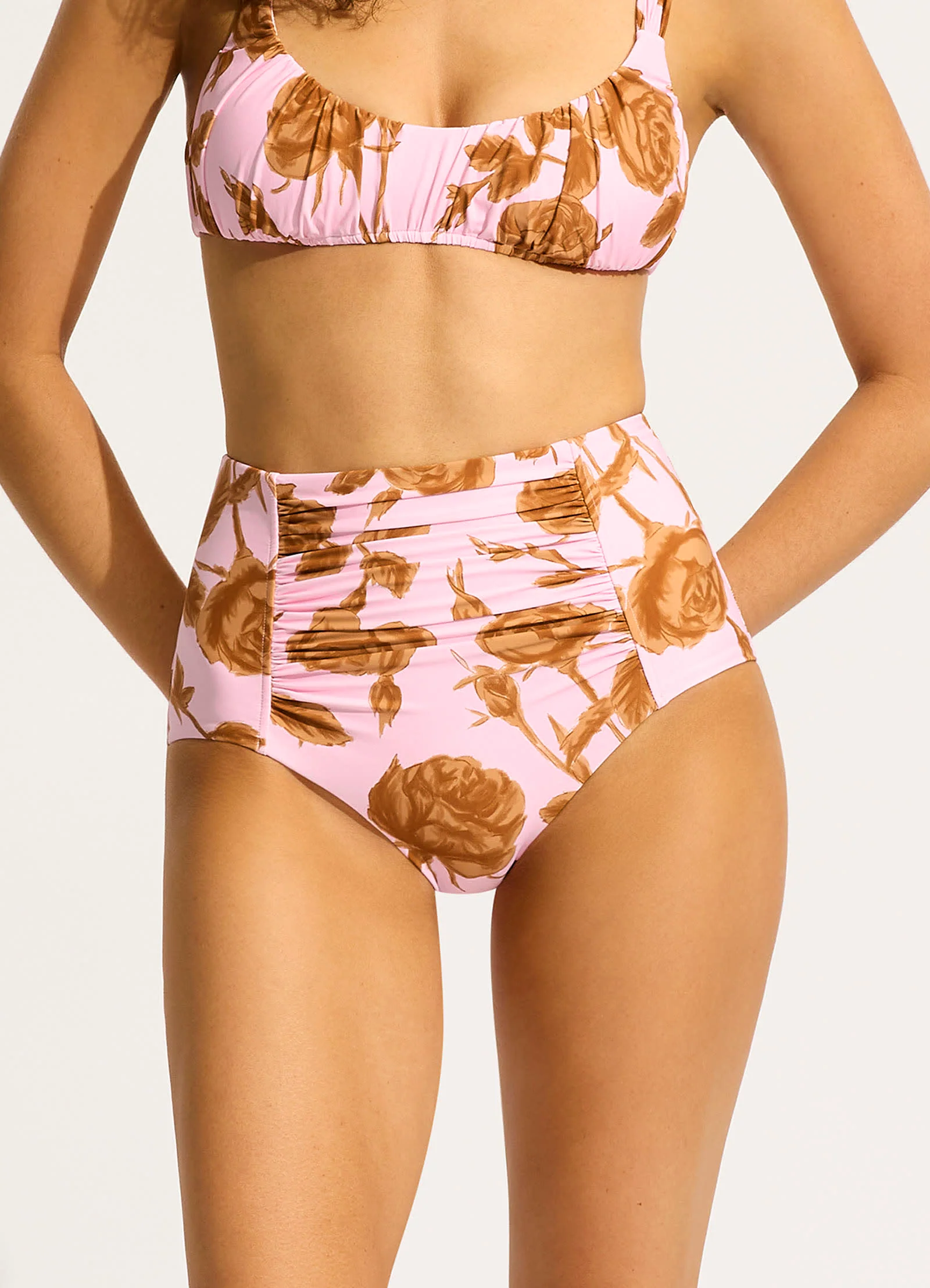 Rococo Ruched Front High Waisted Bikini Bottom - Blossom - Image 2