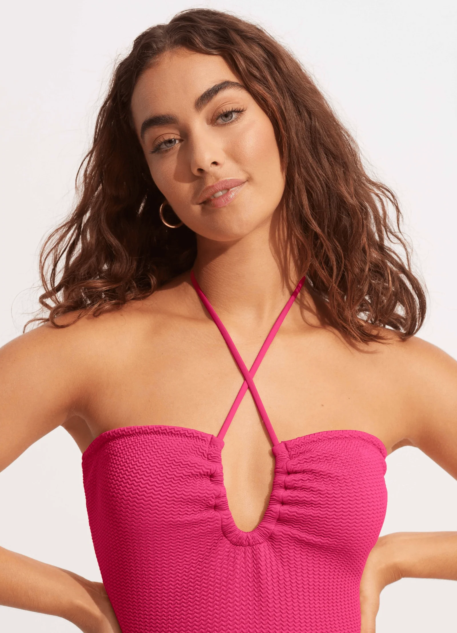 Sea Dive Bandeau One Piece - Fuchsia Rose - Image 5