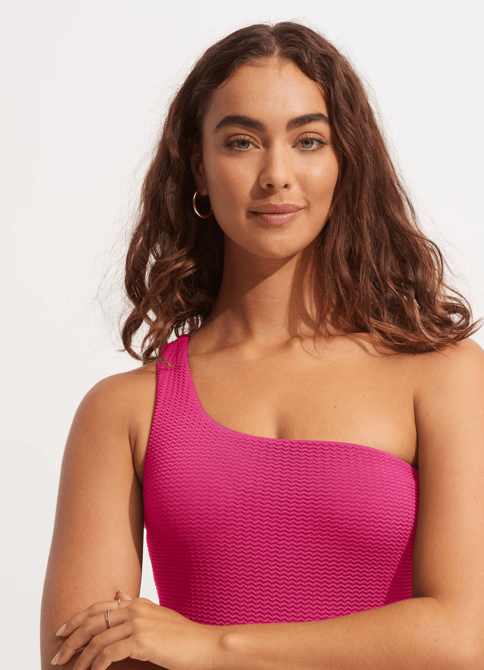 Sea Dive One Shoulder One Piece - Fuchsia Rose - Image 4