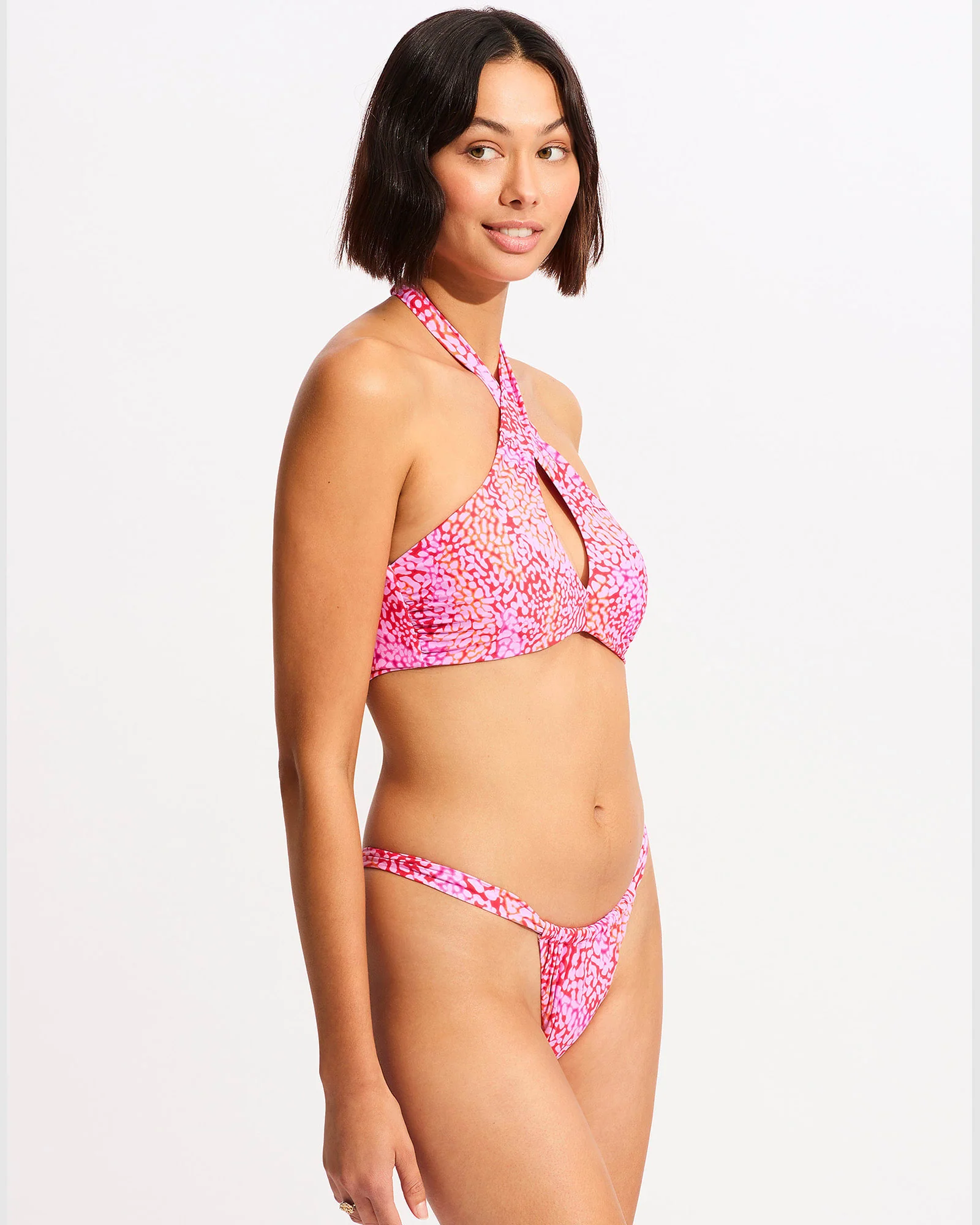 Sea Skin Cross Front Bra Bikini Top - Fuchsia Rose - Image 3
