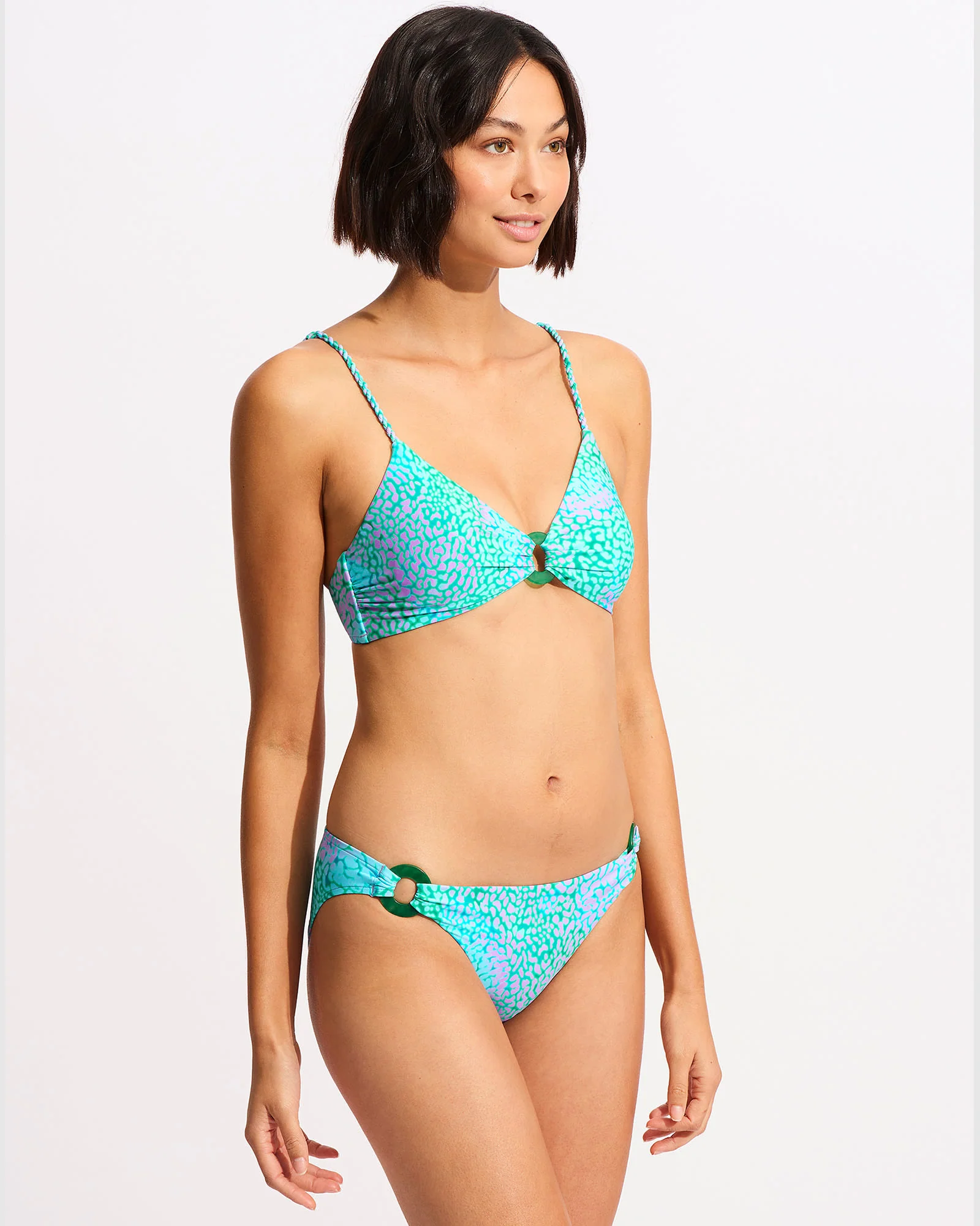 Sea Skin Ring Front Bralette Bikini Top - Vivid Green - Image 3