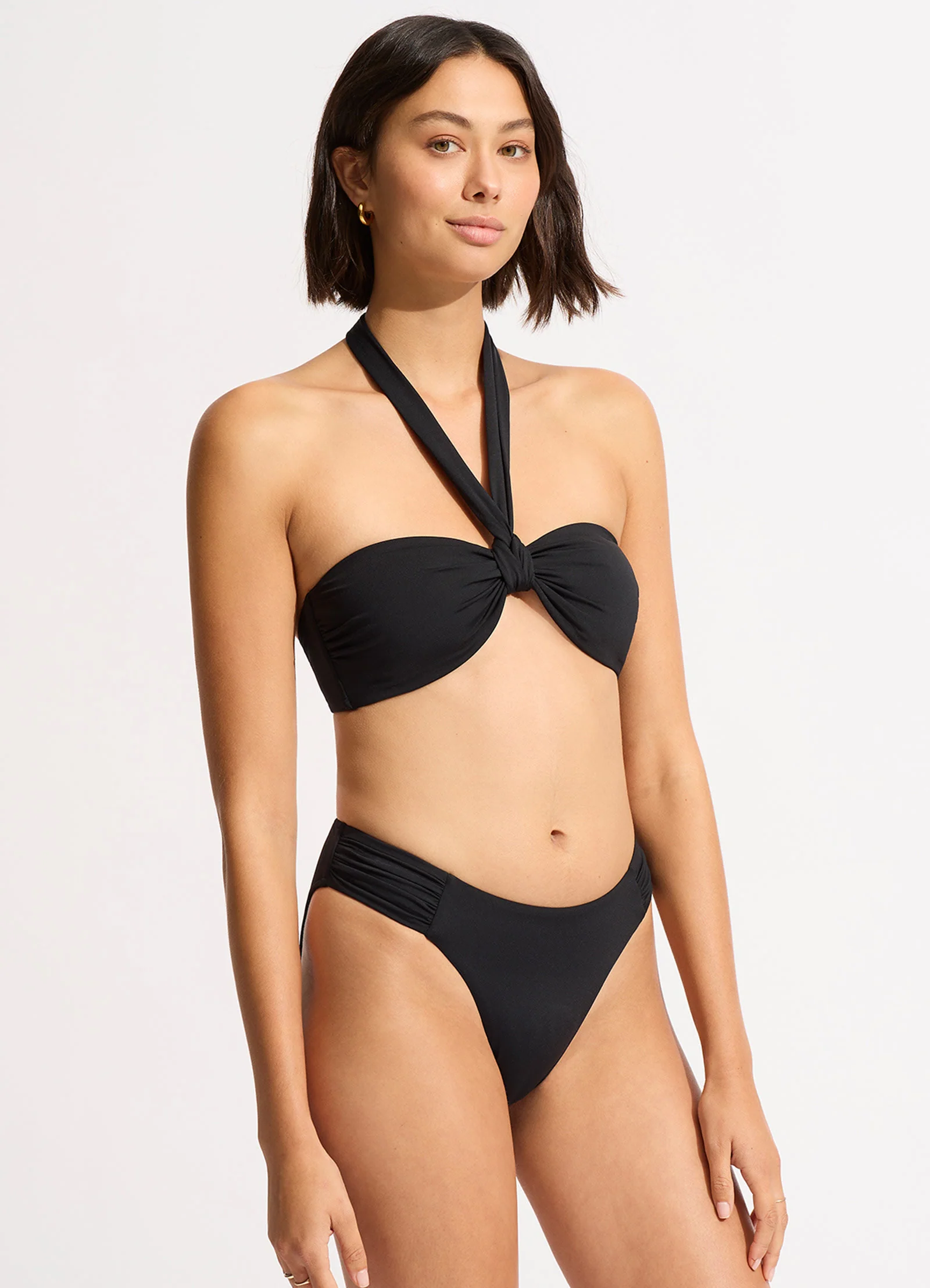 Seafolly Collective High Leg Ruched Side Bikini Bottom - Black - Image 3