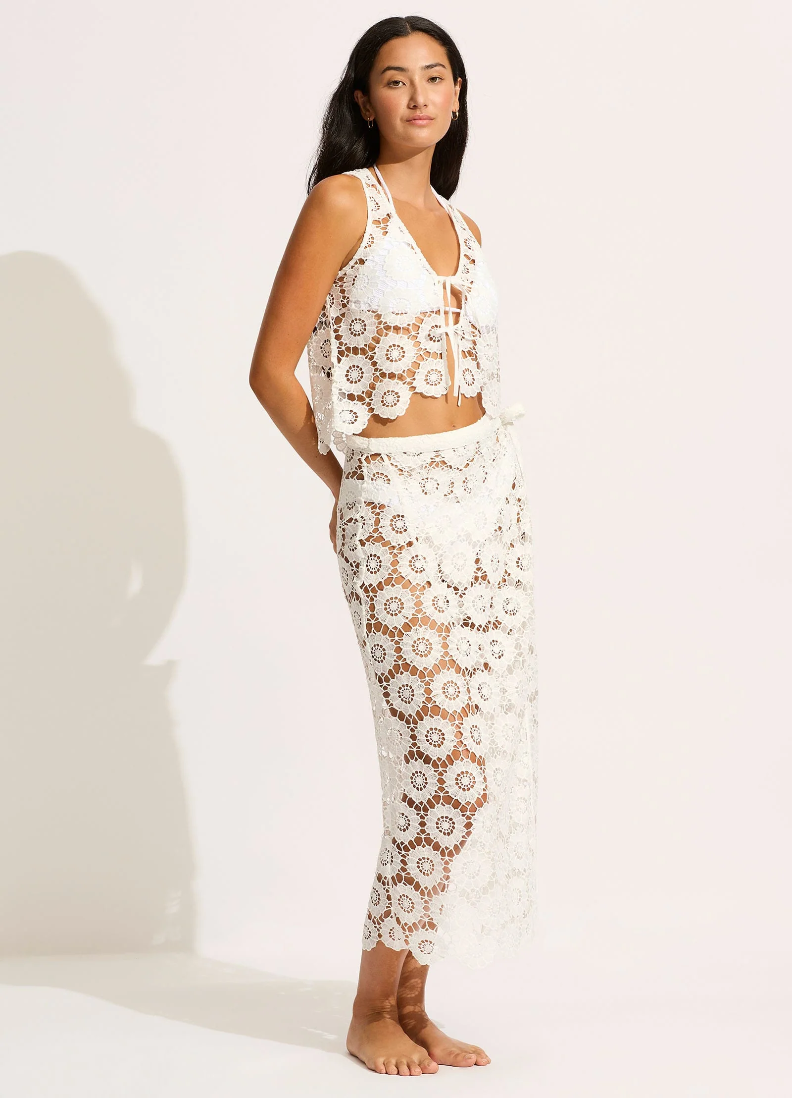 Secret Garden Maxi Wrap Maxi Skirt - White - Image 4