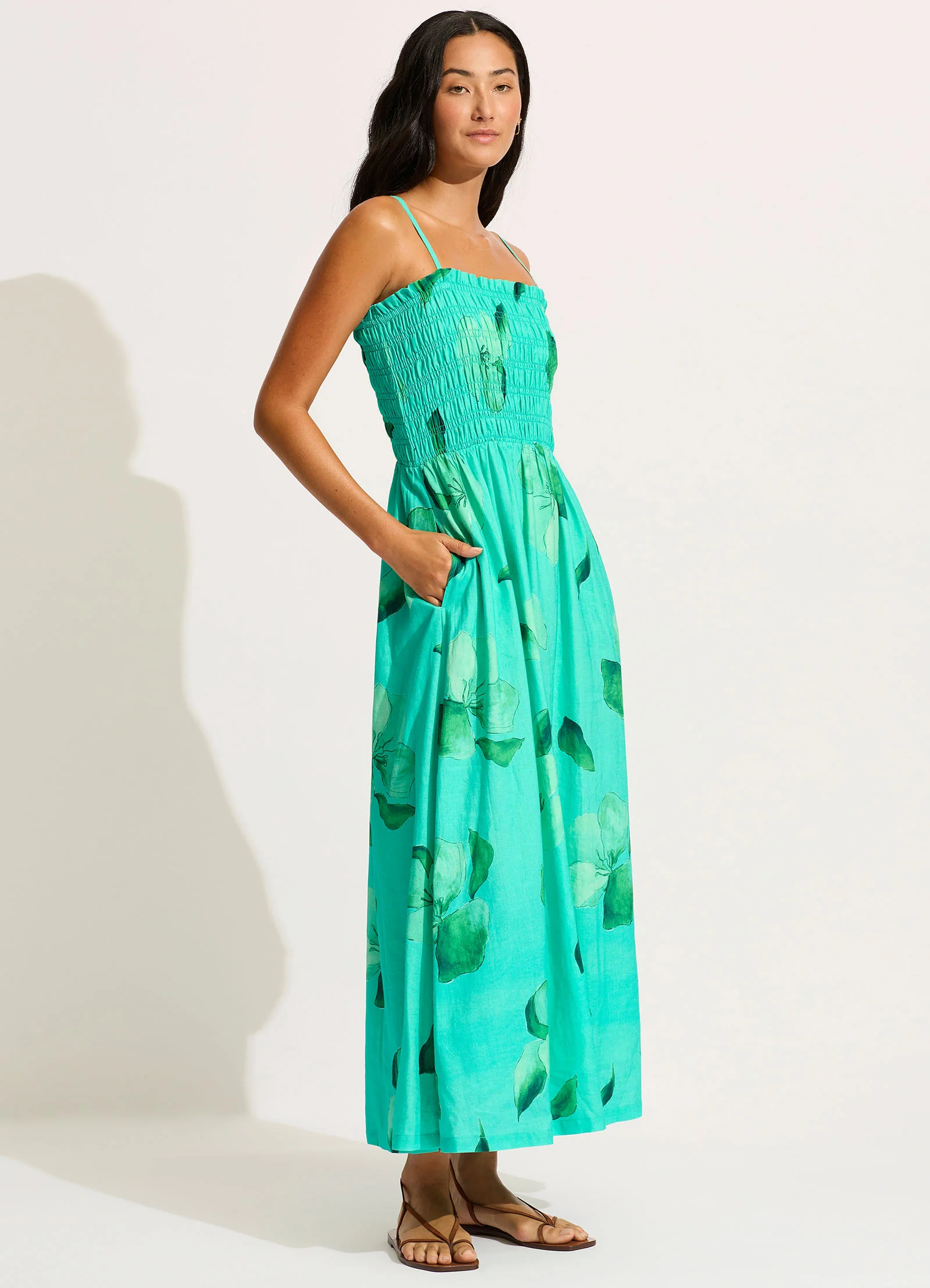 Secret Garden Shirred Maxi Dress - Jade - Image 2