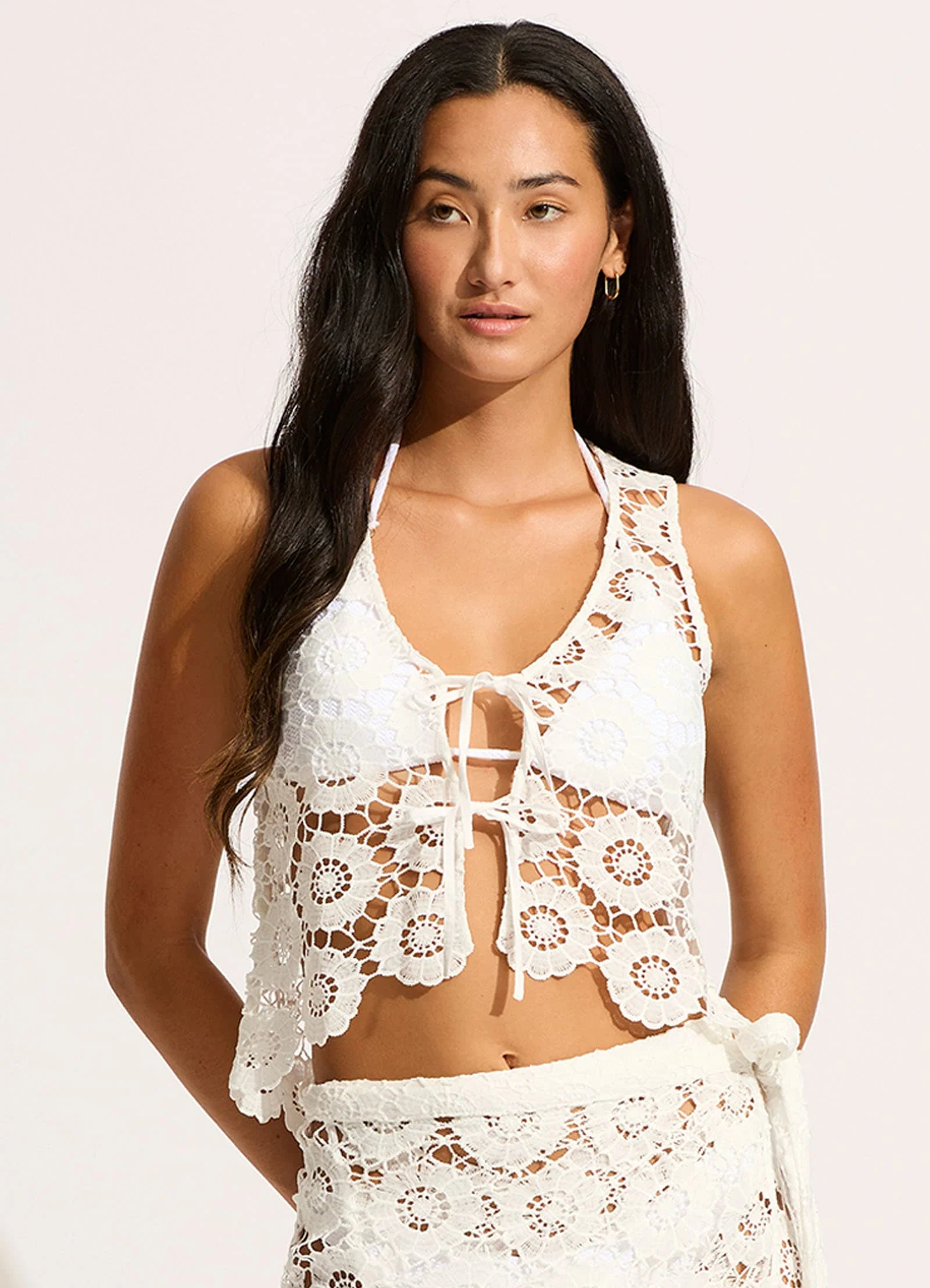 Secret Garden Tie Front Top - White - Image 2