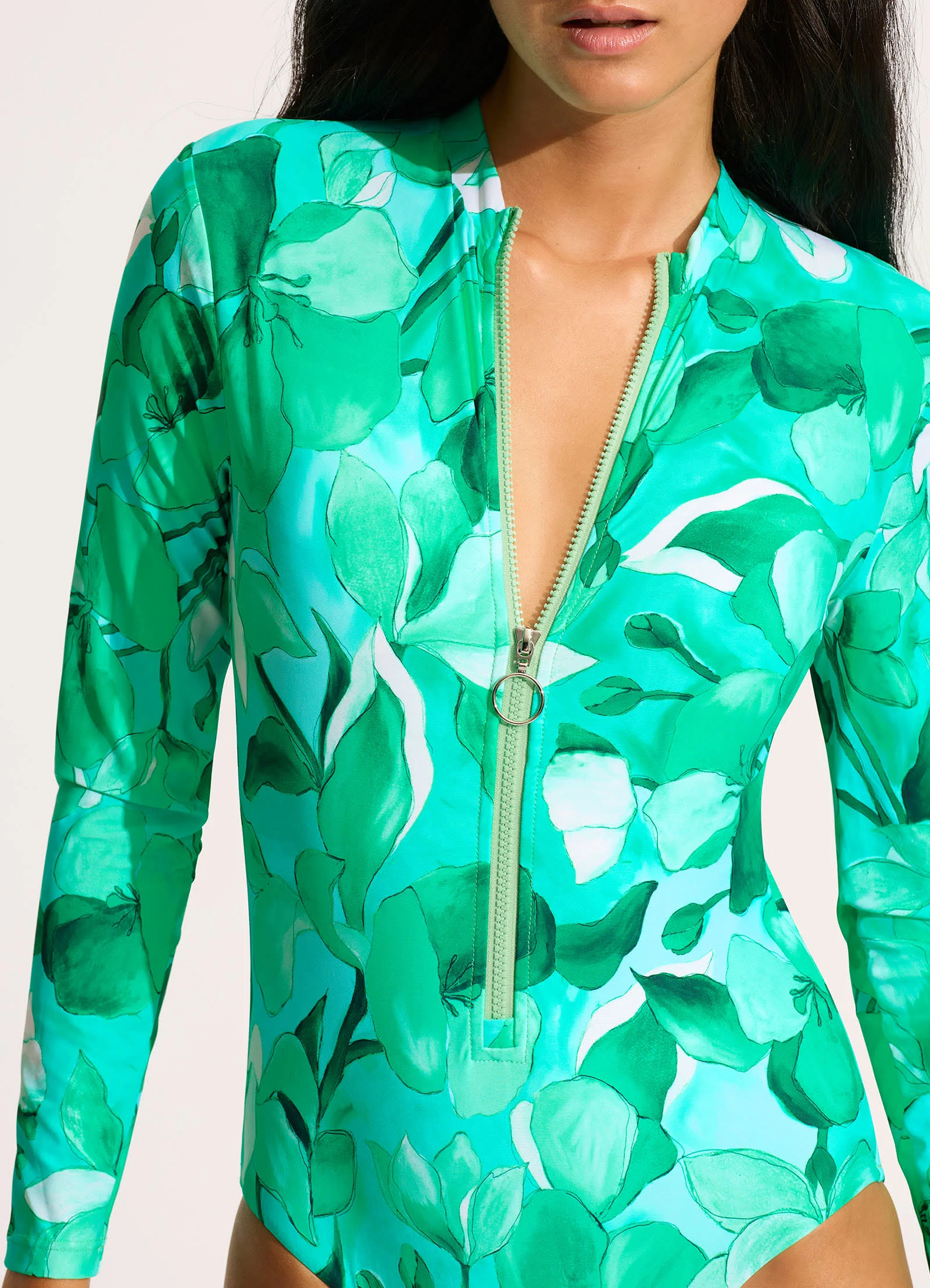 Secret Garden Zip Front Surf Suit - Jade - Image 4