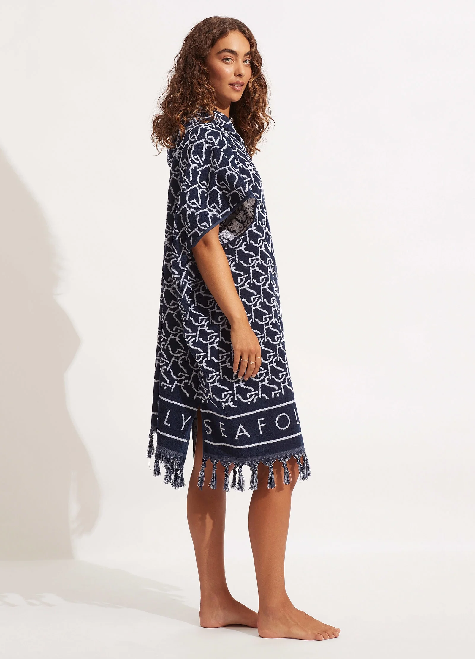 SF Monogram Towel Poncho - True Navy - Image 3