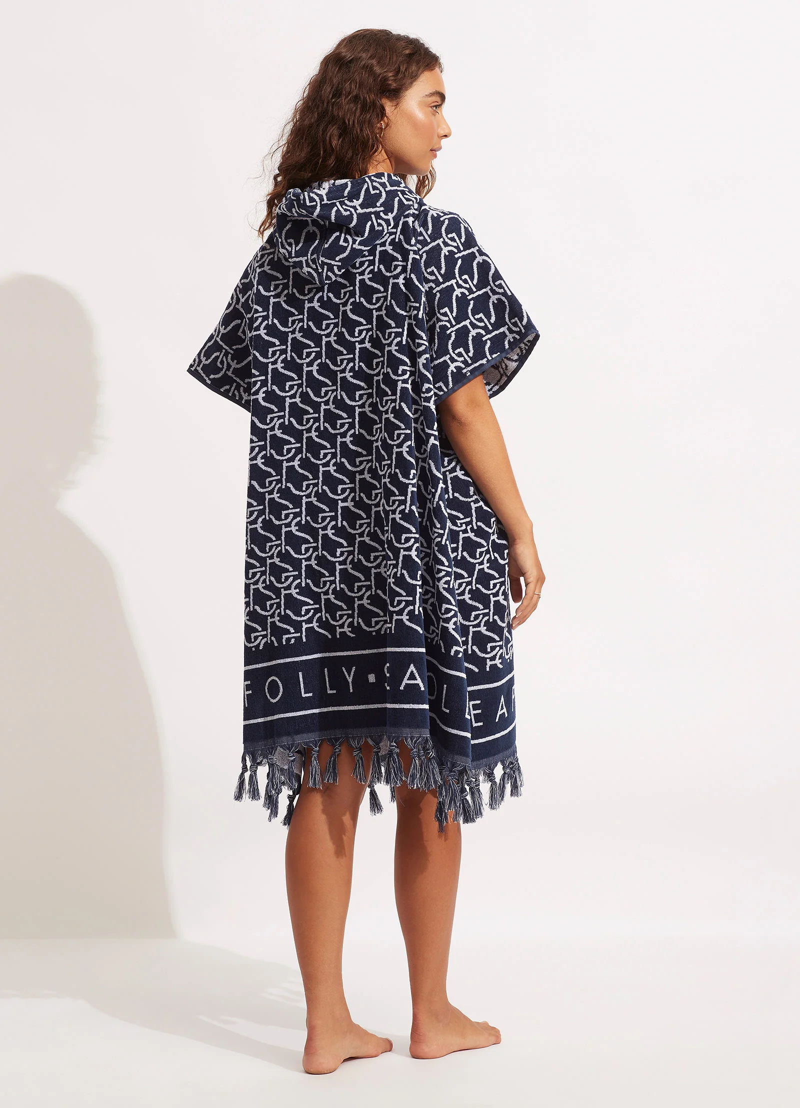 SF Monogram Towel Poncho - True Navy - Image 4