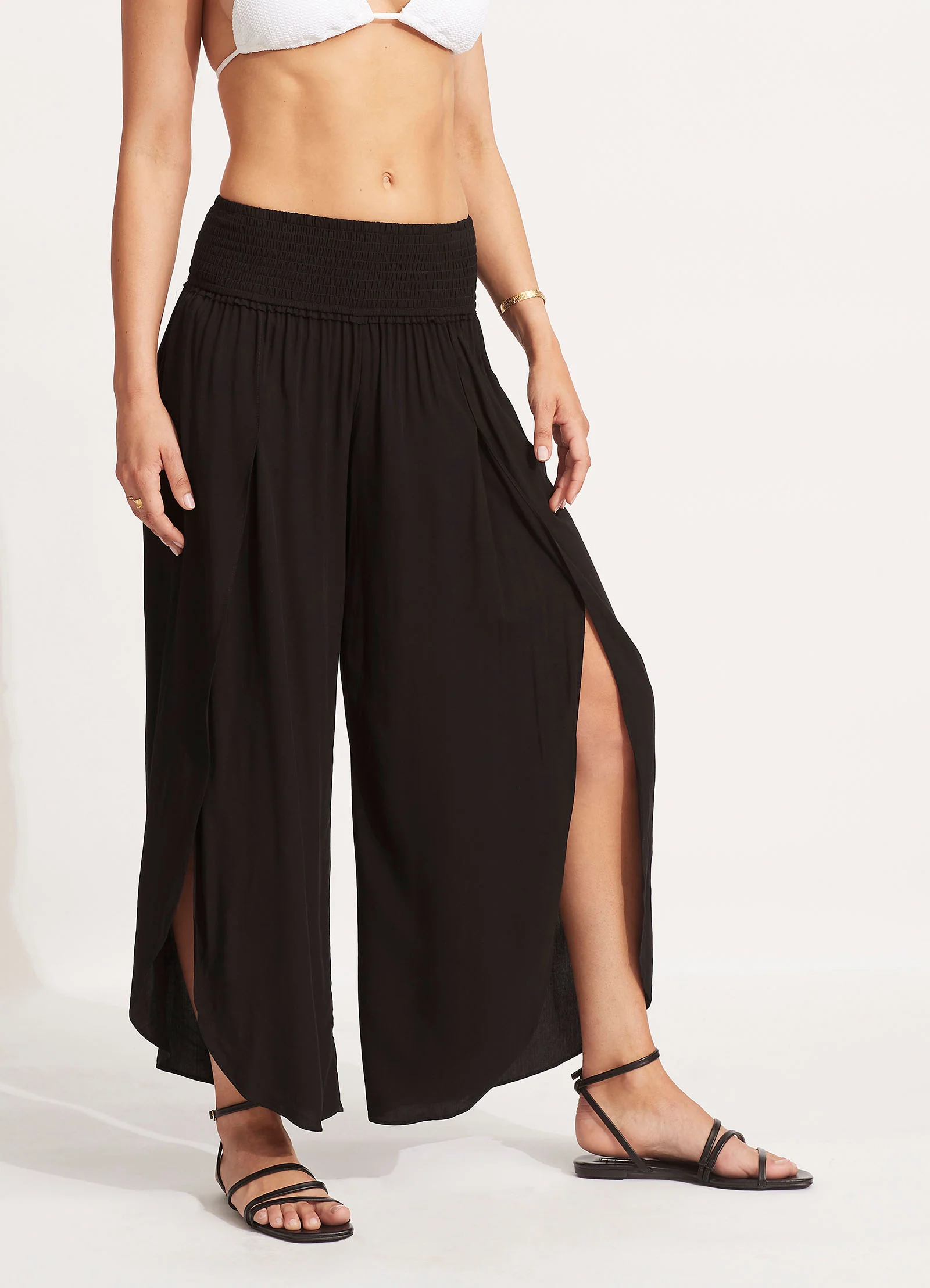 Shirred Waist Wrap Pant - Black - Image 3