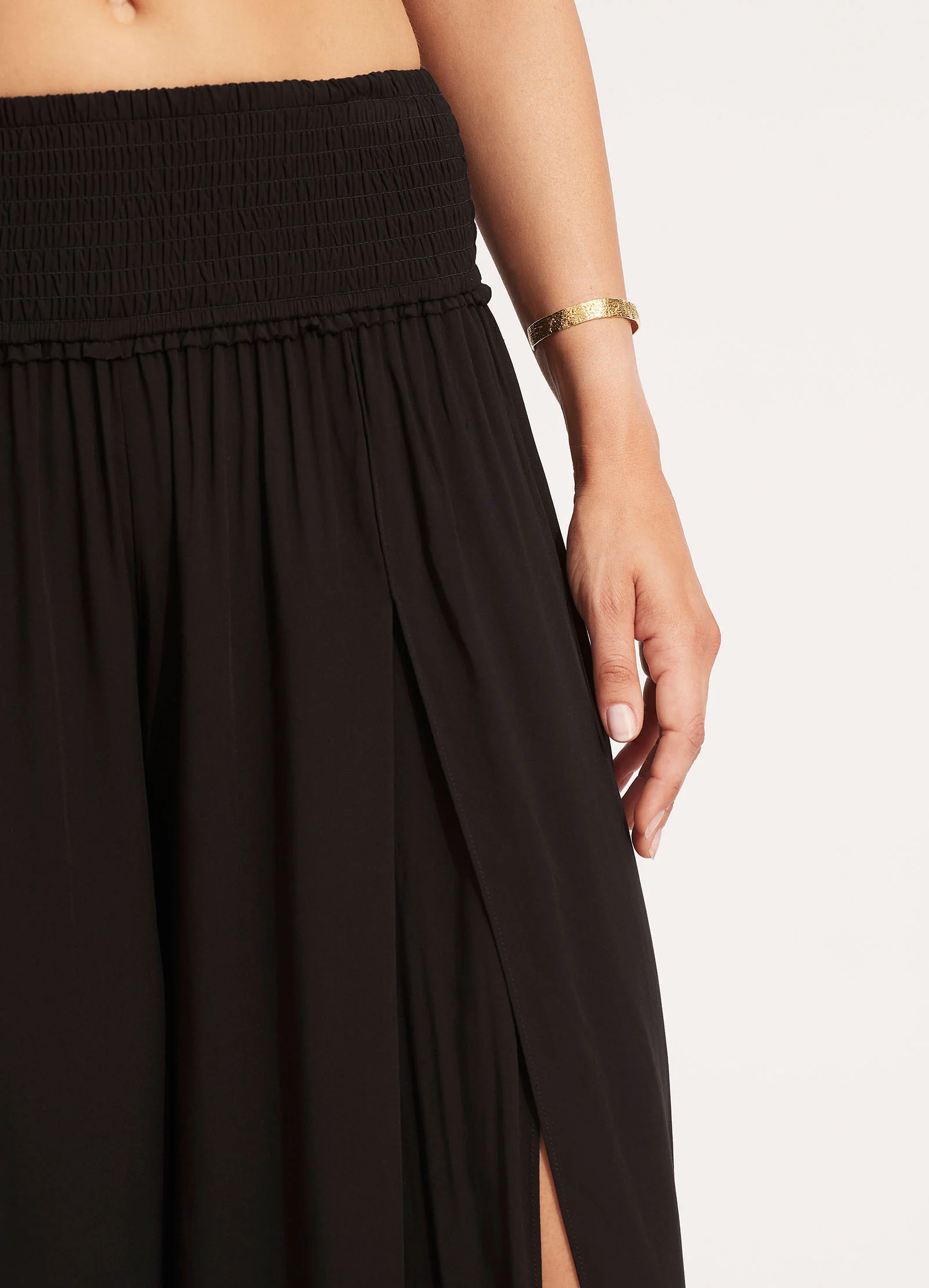 Shirred Waist Wrap Pant - Black - Image 5