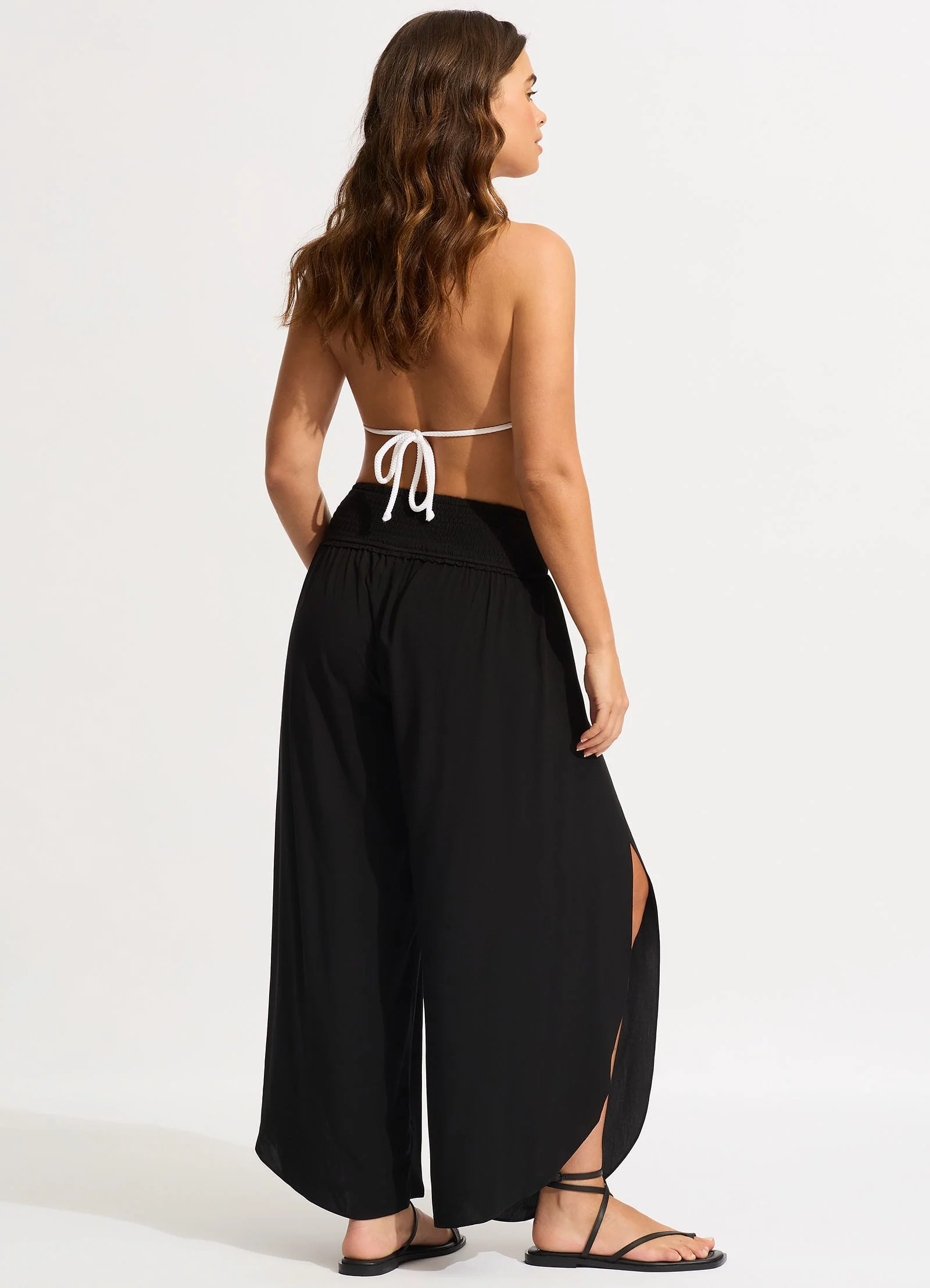 Shirred Waist Wrap Pant - Black - Image 6