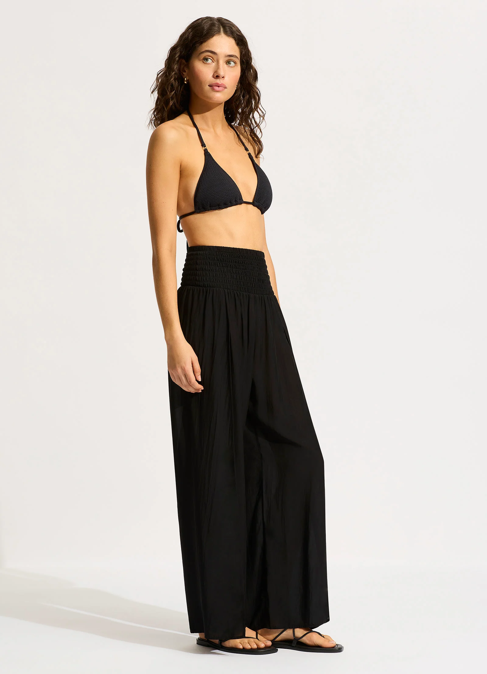 Shirred Waist Wrap Pant - Black - Image 3