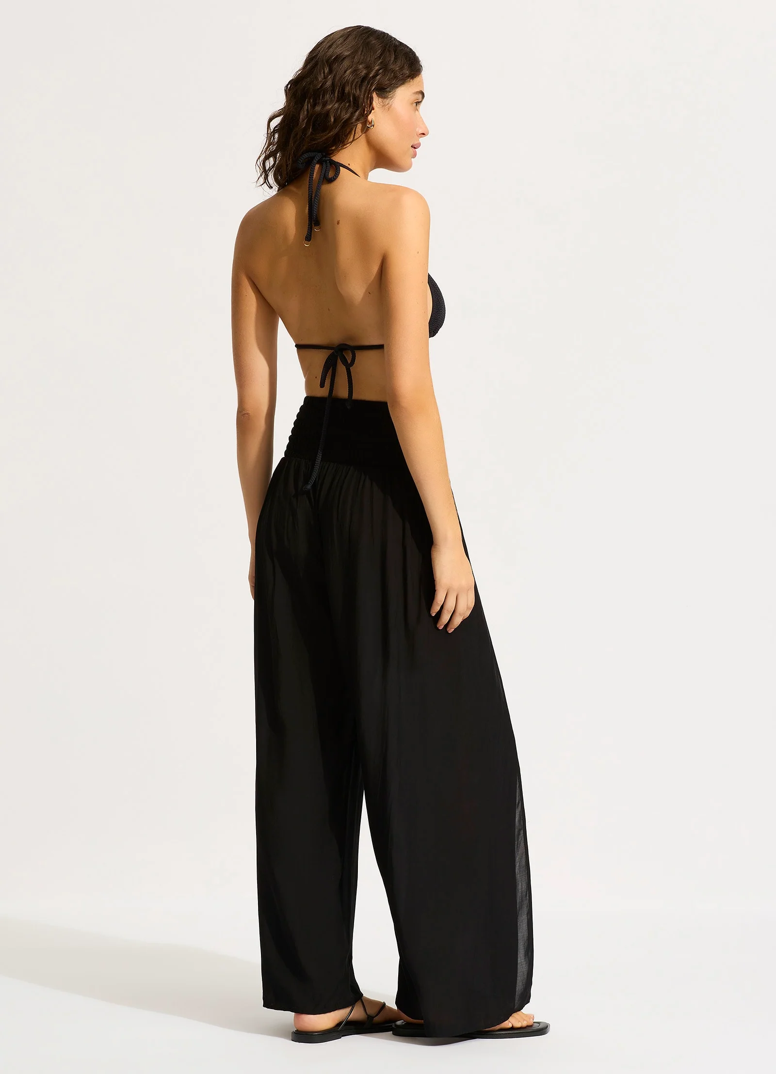 Shirred Waist Wrap Pant - Black - Image 4