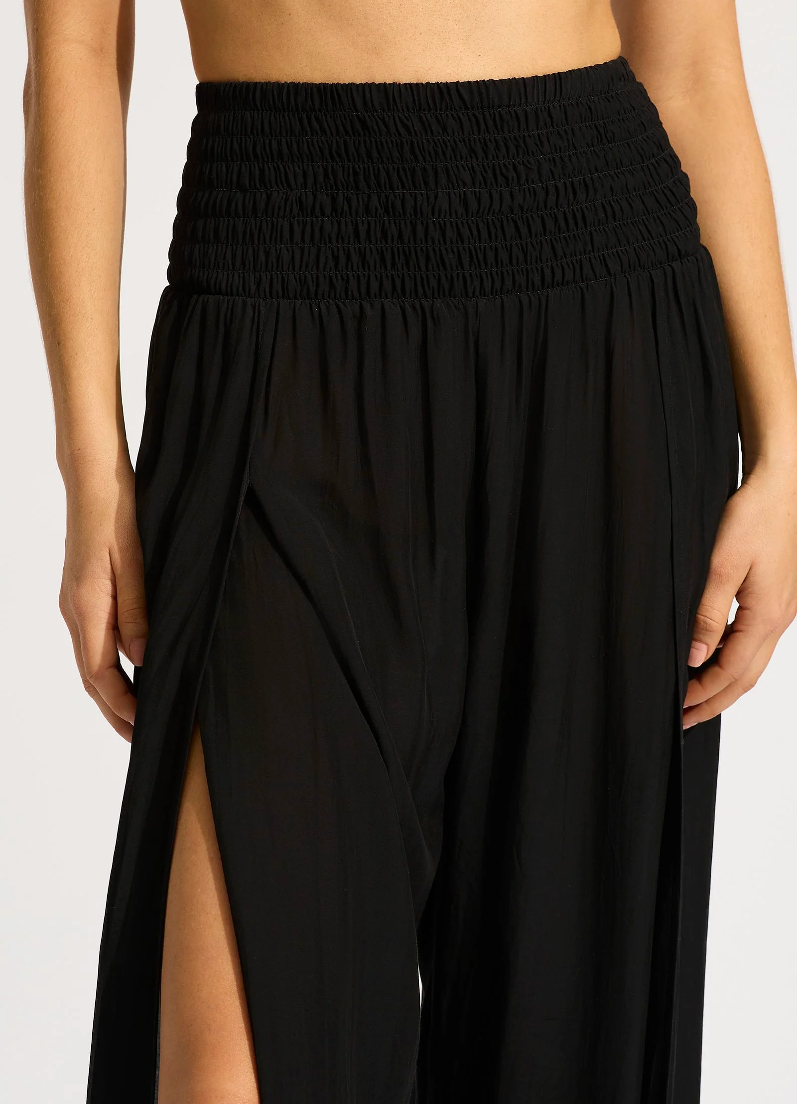 Shirred Waist Wrap Pant - Black - Image 5