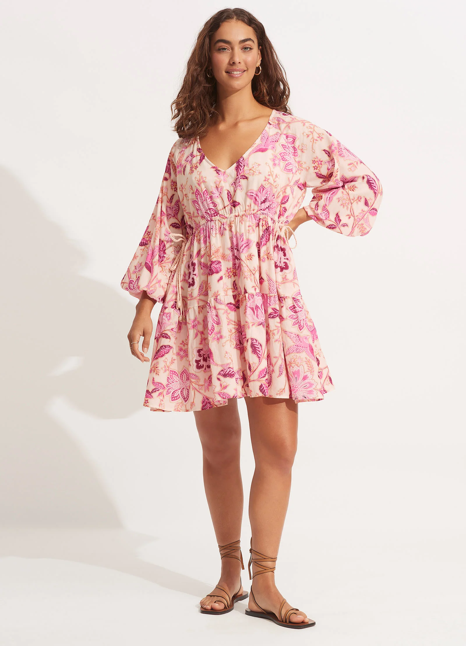 Silk Road Tier Mini Dress - Parfait Pink - Image 3