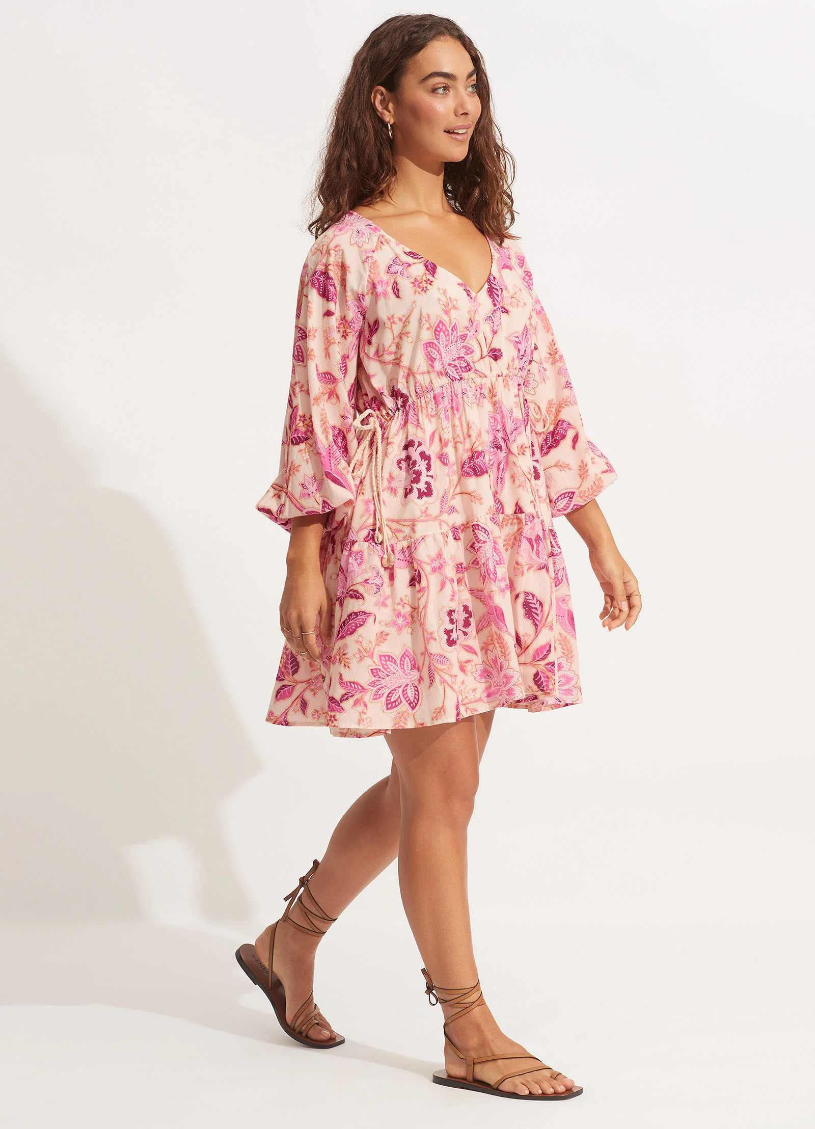 Silk Road Tier Mini Dress - Parfait Pink - Image 4