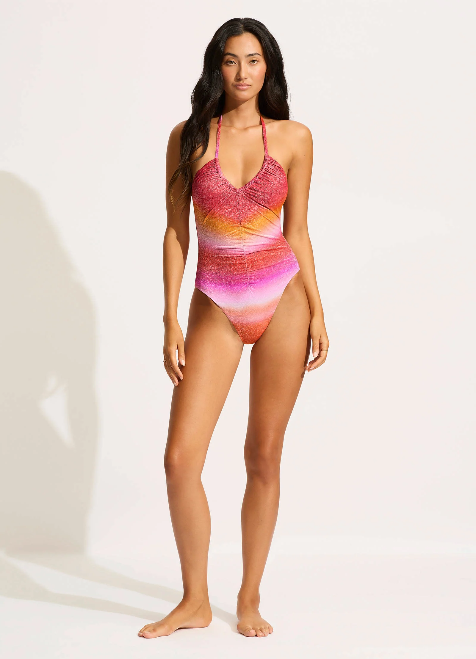 Spectrum Drawstring V Neck One Piece - Hot Pink - Image 5