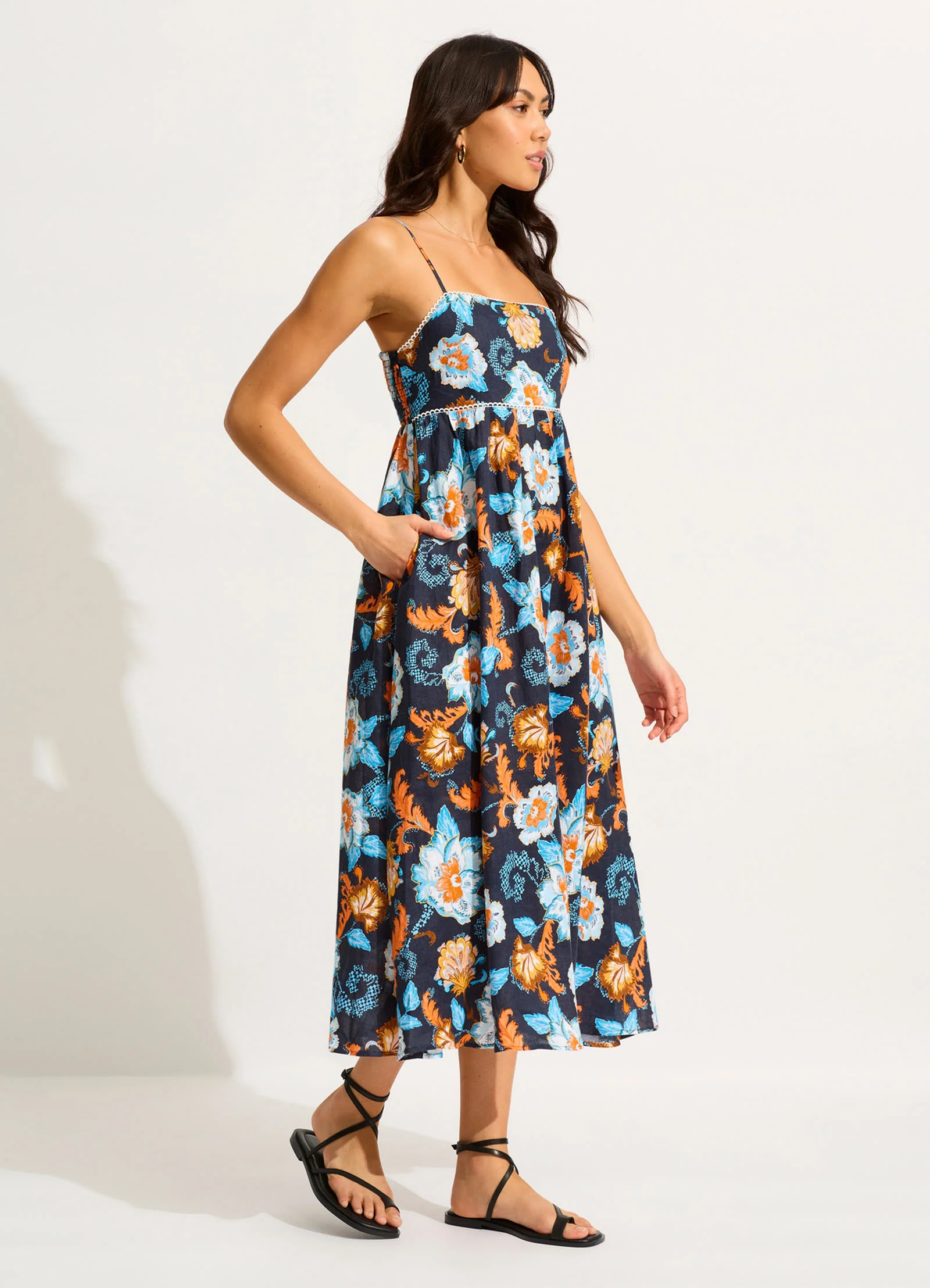 Spring Festival Midi Dress - True Navy - Image 2