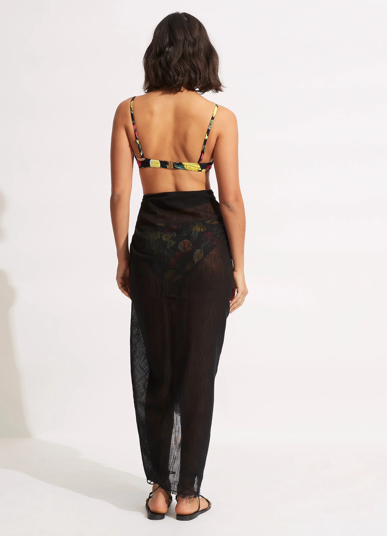Textured Cotton Beach Wrap - Black - Image 3
