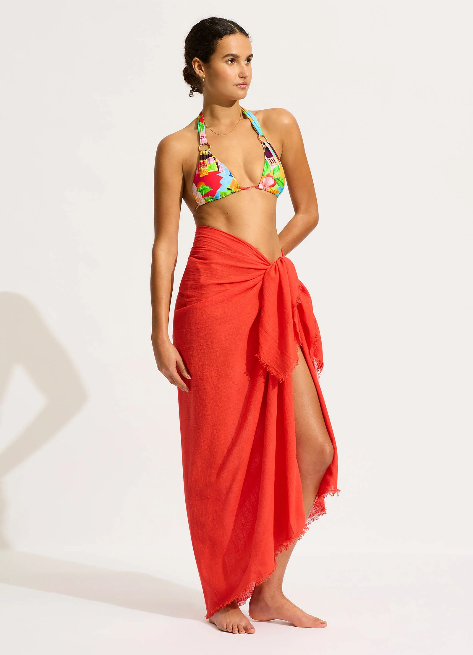 Textured Cotton Beach Wrap - Flame - Image 2