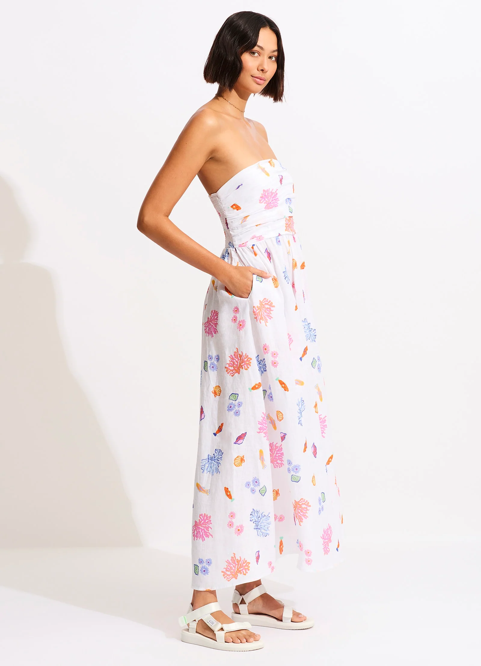 Under The Sea Strapless Maxi Dress - White - Image 3