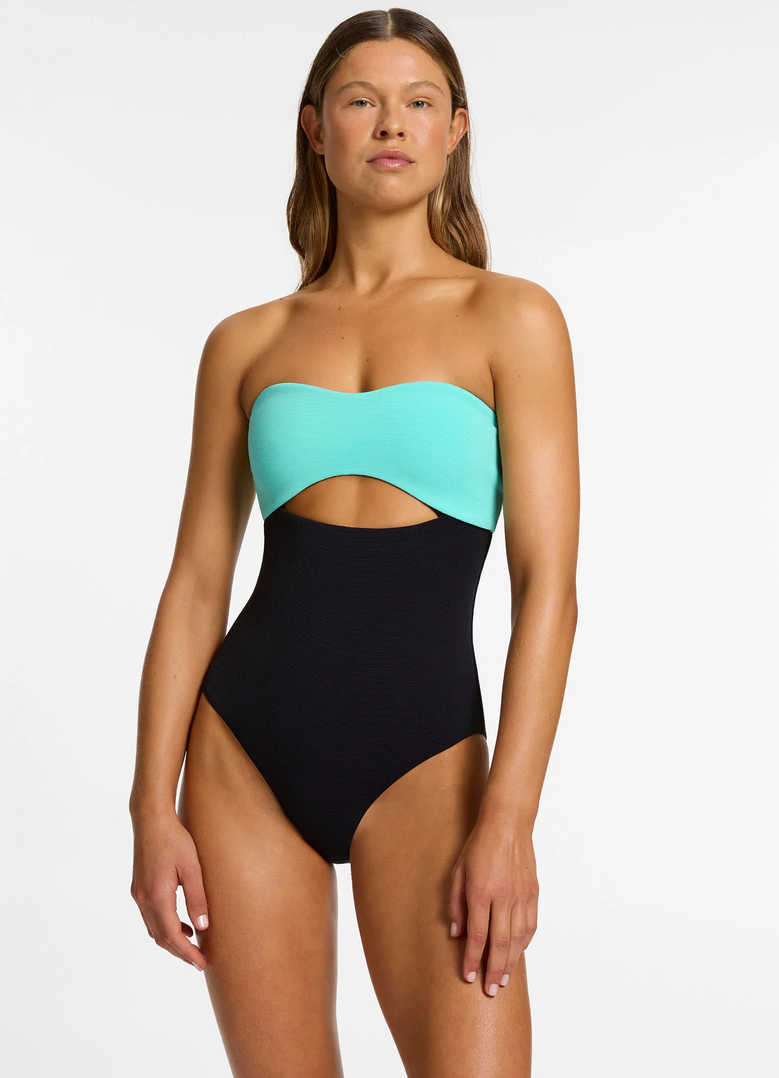 Versa Rib Cut Out Bandeau One Piece - Black / Dolce - Image 4