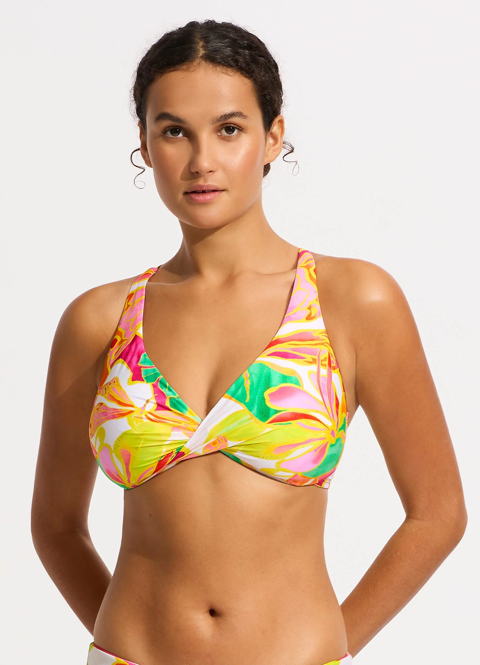Wonderland Wrap Front F Cup Bikini Top - Fuchsia Rose - Image 2