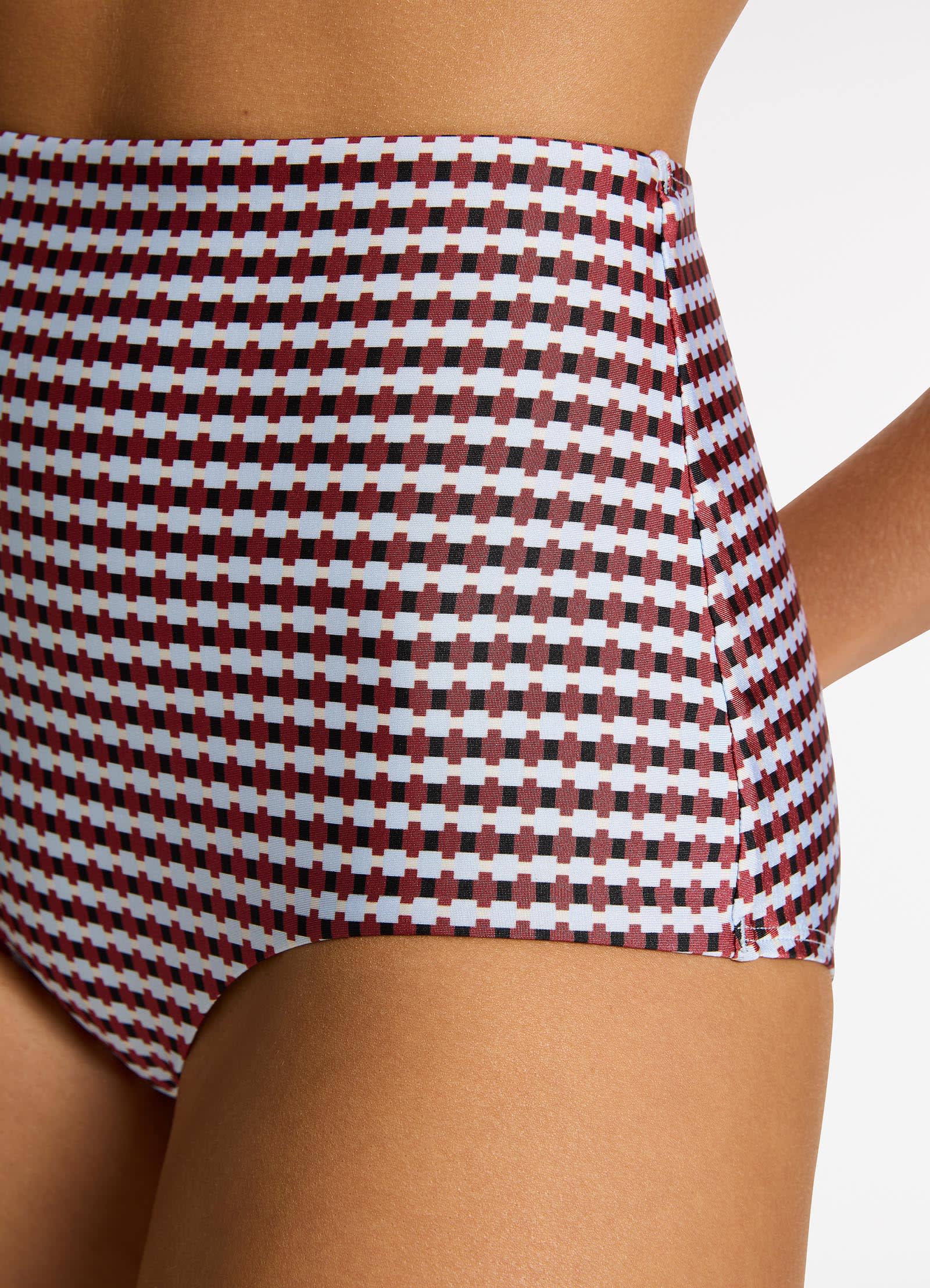 Zarla Geo High Waist Boyleg Bikini Bottom - Ruby - Image 5